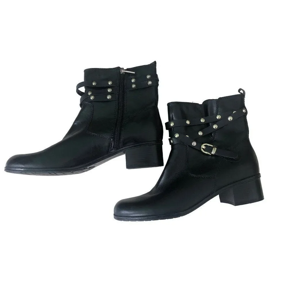 Bandolino Ankle Boots Womens Cameria Booties Black Leather Motorcycle 9.5M